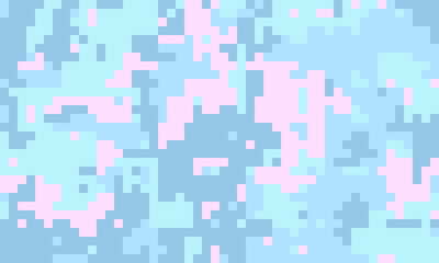 Abstract pixelated pastel background.  Soft blue and pink mosaic creates a dreamy, calming atmosphere. Ideal for websites, presentations, or print designs needing a gentle, modern aesthetic.
