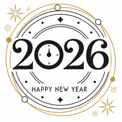 Fototapeta premium Elegant 2026 Happy New Year Celebration With Gold Accents And Clock Design