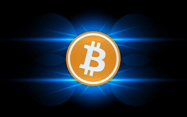 images of the bitcoin-btc logo on a digital background. 3d illustrations.