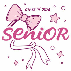 Class Of 2026 Senior Celebration With Bow Stars And Ribbon Elements