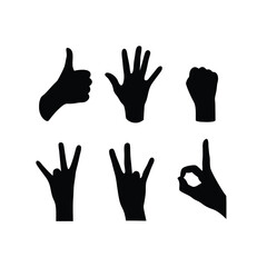 Hand gesture vector icons in monochrome flat silhouette