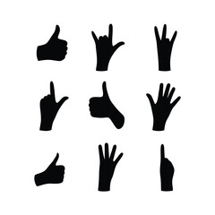 Stylized hand signs vector in a monochrome silhouette set