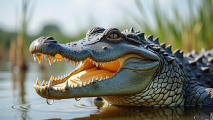 Fototapeta premium Alligator Head in Water with Open Mouth