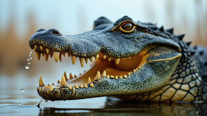 Obraz premium Alligator Head with Open Mouth in Water