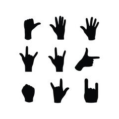 Flat design of hand gestures in solid black silhouettes