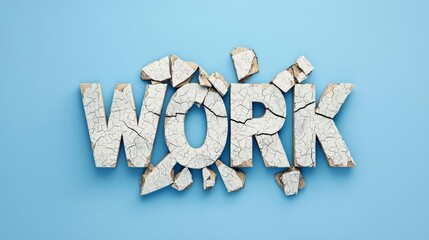 Fototapeta premium Cracked word 'work' on blue background.