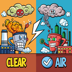 A powerful contrast poster showing polluted smoky air versus fresh, clean, tobacco-free air—perfect for health awareness and anti-smoking campaigns.