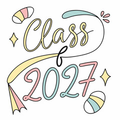 Class Of 2027 Graduation Celebration Design With Mortarboard And Pastel Colors