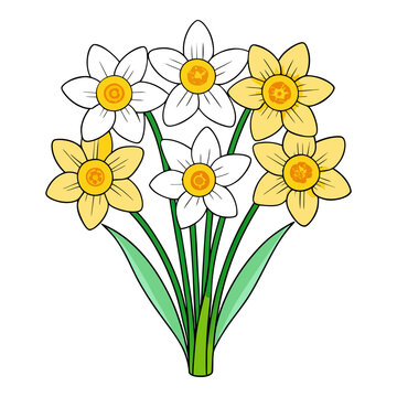 daffodils bouquet yellow white green stems clip art preview