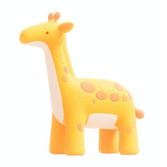 Cute yellow giraffe toy on a white isolated background.