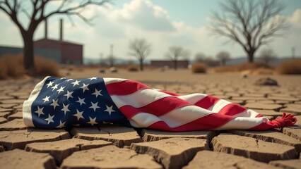 American flag on cracked earth symbolizing drought and environmental issues