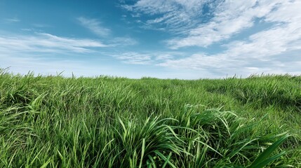 A vibrant carpet of lush green grass stretches endlessly, creating a fresh and natural background full of life and tranquility.

