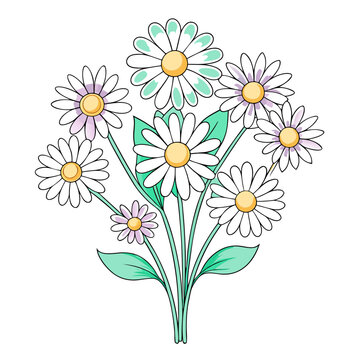 daisy bouquet white flowers green stems clip art preview