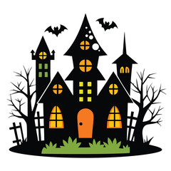 Halloween haunted houses isolated on white