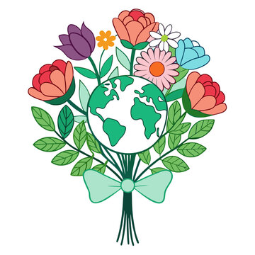 colorful flowers bouquet earth globe clip art preview