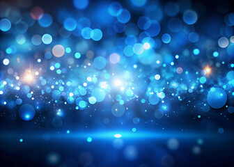 Dark blue blurred background light effects. Blue light and glow bokeh. Ideal for festive or modern design projects and graphic applications.
