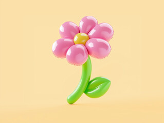 3D icon illustration of a pink balloon flower on a yellow background