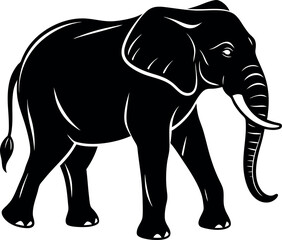 Standing Elephant with Curved Trunk Vector – Silhouette for Wildlife and Conservation Concepts

