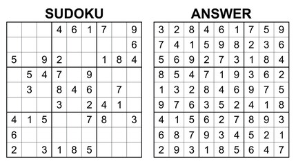 Vector sudoku with answer 31. Educational game with numbers for kids and leisure for adult on white background.	