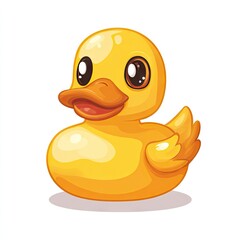 Adorable cartoon rubber duckling, yellow, shiny, big eyes
