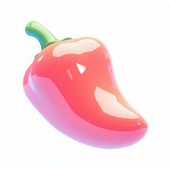 Glossy red chili pepper on a white isolated background.