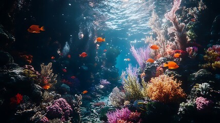 Naklejka premium Majestic sea turtle swimming in the deep blue ocean water high resolution picture