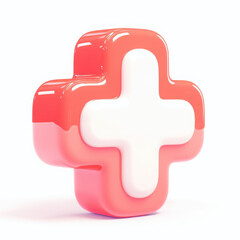 Obraz premium Red plus symbol on a white isolated background.
