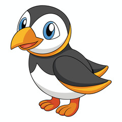 Obraz premium Cute puffin cartoon character, adorable arctic bird vector illustration, friendly sea bird mascot design, playful wildlife graphic for children projects vector