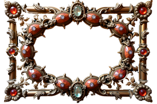 Ornate metal and gem-encrusted frames, elegant shine 