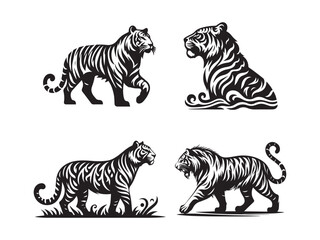 Obraz premium Majestic Stripes: Vector Tigers in the Wild