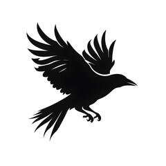 Fototapeta premium stylized silhouette of flying crow with spread wings vector clipart minimalist white background