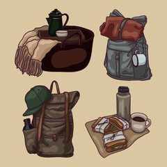 Various items for travel and picnic