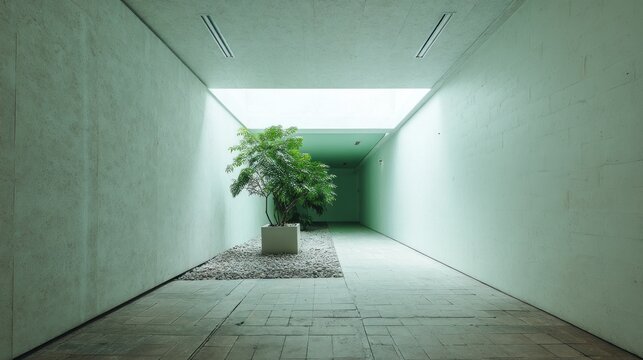 Minimalist lightwell interior with green feature 