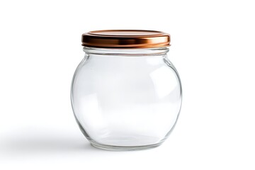 Empty glass jar with a copper lid, isolated on a white background