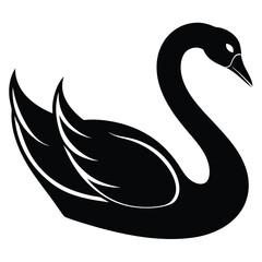 swan black silhouette vector, Simple silhouette Design vector icon with white background