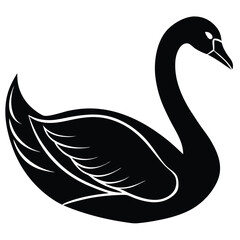 swan black silhouette vector, Simple silhouette Design vector icon with white background