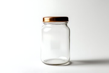 Empty glass jar with a copper lid, isolated on a white background