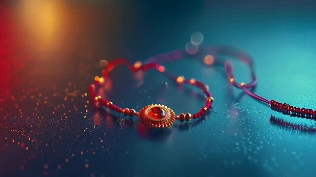 Video of rakhi talisman: sacred thread, happy Raksha Bandhan, religious ritual, cultural tradition, Hindu festival, amulet ceremony, sibling bond, Shravana full moon, Rakri custom barley shoot ritual.