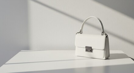 Naklejka premium 白バックに輝く上品なハンドバッグ 柔らかな光と影