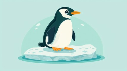 Naklejka premium Cartoon penguin on ice floe in pastel background. Use for children's book illustration