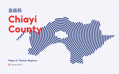 Naklejka premium Chiayi County Map in Taiwan, Abstract Spiral Circle Style