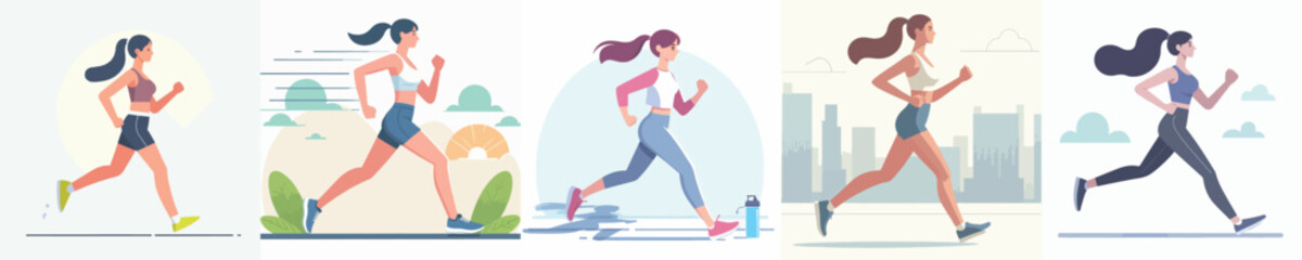 Fototapeta premium Vector of a woman using a treadmill.