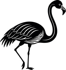 Flamingo Walking Pose Vector – Graceful Wading Bird Silhouette for Beach or Island Themes

