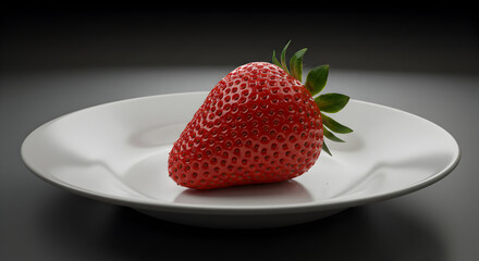 Single Delicious Red Strawberry On A White Plate Fresh And Natural