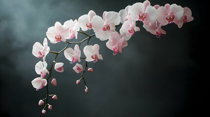 Delicate pink orchids gracefully cascading against a smoky backdrop. © Muhammad