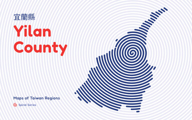 Abstract Map of Yilan County in a Circular Spiral Pattern. Taiwan region map