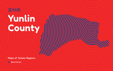Abstract Map of Yunlin County in a Circular Spiral Pattern. Taiwan region map