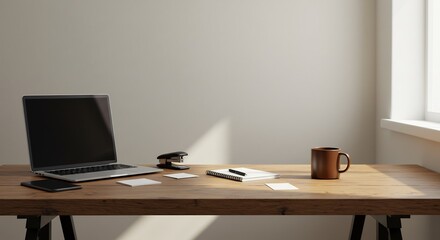 穏やかな光差し込む、木の温もり感じるシンプルワークデスク