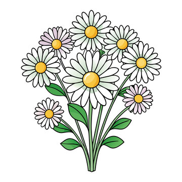 daisies bouquet white petals green leaves clip art preview