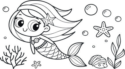 Obraz premium Adorable Mermaid Vector Symbol for Kids.eps